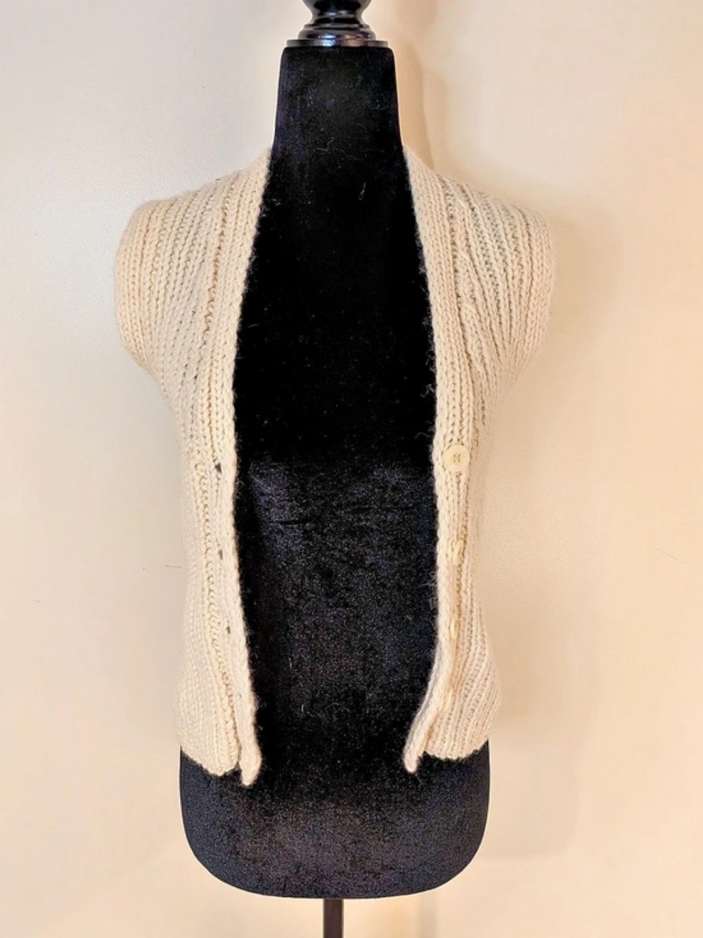 Cream Knit Button-Front Vest